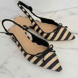 Kate Spade Veronica Raffia Sling Backs - black/beach sand 6.5B